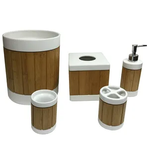 Ceramica con accessori per il <span class=keywords><strong>bagno</strong></span> in bambù <span class=keywords><strong>Set</strong></span> da <span class=keywords><strong>bagno</strong></span> classico per la decorazione della casa - Product Image 1