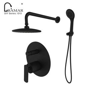 En Laiton massif Salle De Bains Intégrée Mat Noir Ensemble de Robinet de <span class=keywords><strong>Douche</strong></span> sans Douchette - Product Image 5
