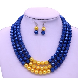 Ropa de fiesta Gargantilla de moda Declaración Tres capas Azul Amarillo Collar de perlas de imitación Joyería para regalos - Product Image 2