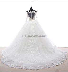 Long Sleeves Lace Appliqued Princess <strong>Bride</strong> <strong>Gown</strong> Customized Bridal <strong>Gown</strong> BW452 Designer A-Line Lace up Back Wedding Dress - Product Image 4