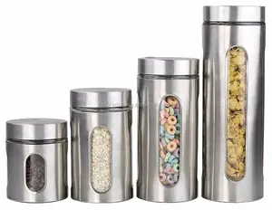 4 Piece Stainless Steel Canister Set mit Windows