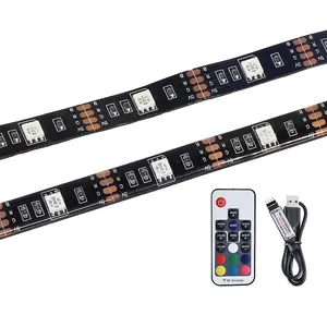 Bảng Mạch PCB Màu Đen Dải Đèn Nền TV LED 5V USB 5050 RGB 30Led/M Với Băng Dính Tự Dính Bộ Dải Đèn LED Hỗ Trợ Usb 5V