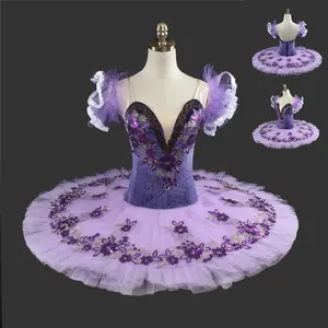 Classical Ballet TUTU Ballet Costumes Purple Flowers Pattern Dress TUTU Skirt Women