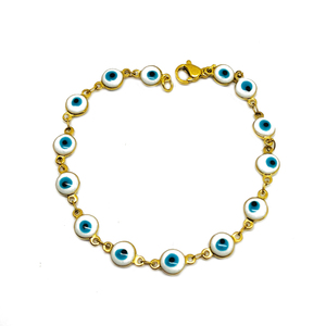 Bracciale <span class=keywords><strong>Nazar</strong></span> smaltato in acciaio inossidabile mama gioielli in oro 18 carati braccialetti con perline turche bianche fai-da-te - Product Image 1