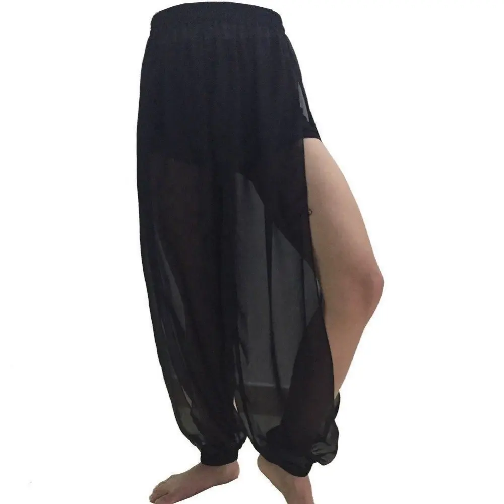 Bestdance-pantalón harén de gasa con abertura para mujer, ropa de Yoga, cintura plisada, Tribal, para danza del vientre, escenario