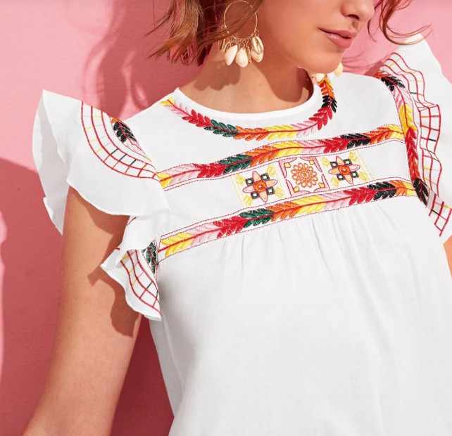embroidered smock top