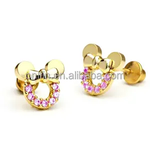 925 Sterling Silver Minnie Mouse Earring Yellow Gold Plated Children Earring For Women