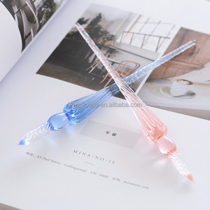Bút nhúng thủ công nghệ thuật sáng tạo Retro thẩm mỹ pha lê thủy tinh màu xanh xanh màu hồng bút mực thủy tinh - Product Image 5