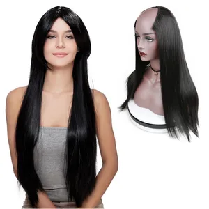 New Fashion 22'' 55cm Synthetic Long Straight Black U Part Half Wig for Full Head