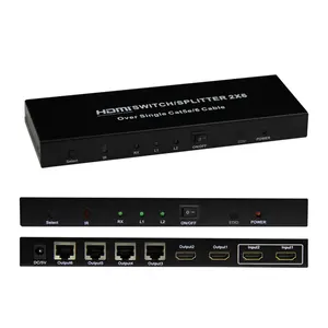 hdmi splitter 2X6 switch split extend your hdmi single up to 60M with rj45 ports by 1xcat5e/6