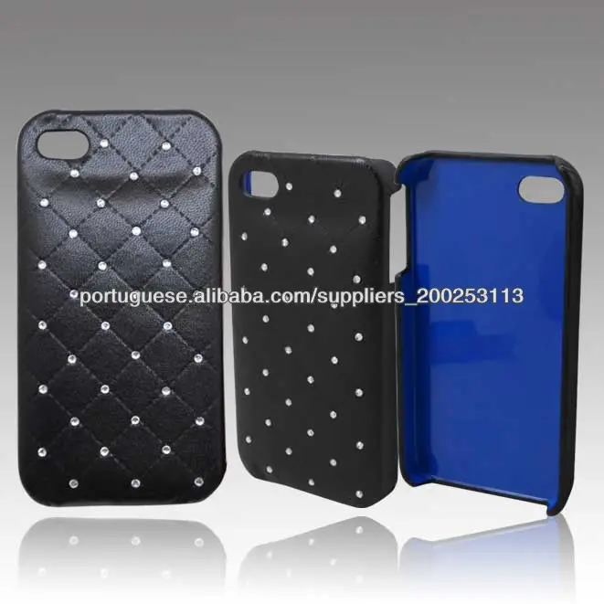 Para o iphone 4s luxuosa capa de couro com incrustações de diamantes, diamond capa de couro caso para iphone4s