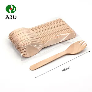 Disposable Wooden Spoon Fork And Knife Sets Pack With Paper Wrapped Individually Packed Disposable Cutlery