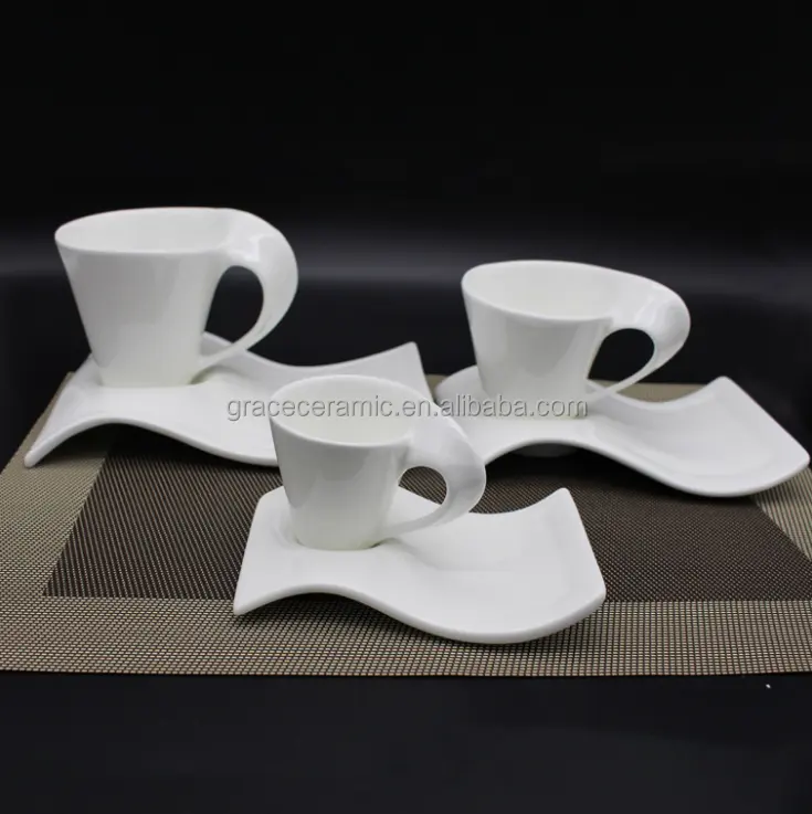 Ensembles de tasses et soucoupes à café expresso en porcelaine de porcelaine italienne blanche de concepteur moderne Offre Spéciale pour le café