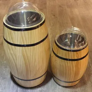 Novo design decoração barril de armazenamento de madeira com aço inoxidável atacado