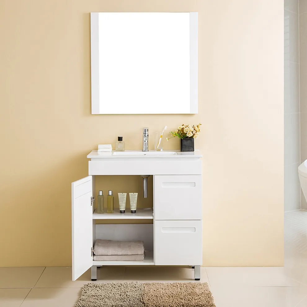 Meja rias kamar mandi berdiri gratis furnitur kamar mandi modern bergalur kabinet penyimpanan kamar mandi ramping melengkung