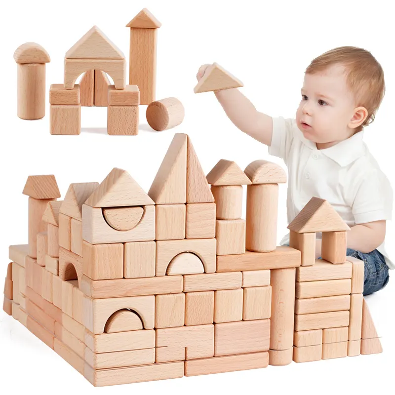 Blocos de madeira natural, blocos de madeira educacionais, 80 pçs, cor natural, blocos de construção, conjunto de brinquedos montessori para crianças