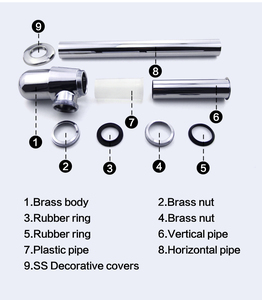 Siphon de lavabo a tube <span class=keywords><strong>plongeur</strong></span> reglable - laiton chrome - Product Image 2