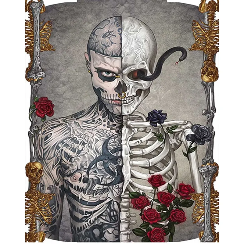 Creative 5d Diamond Painting Portrait Tattoo and Skeleton Man Diy Mosaic Diamond Painting Full Drill Indoor Wall Decor