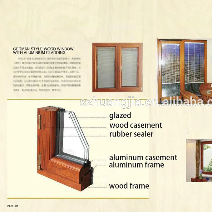 sound insulation aluminum wooden window with double glazed glass