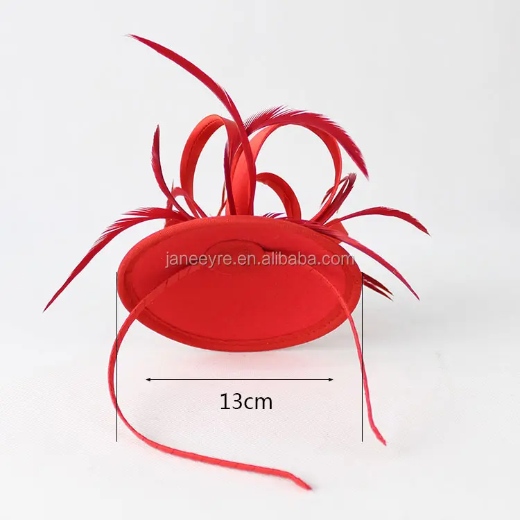 YiWu Dernière Conception Accessoires De Cheveux Rouge Satin & Plume Mini Chapeau Fascinator Bandeau