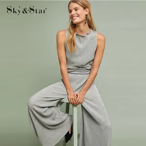 Fashion Design 2 Pieces Suit Women Wide Leg Pleated Pants And Tops For Women