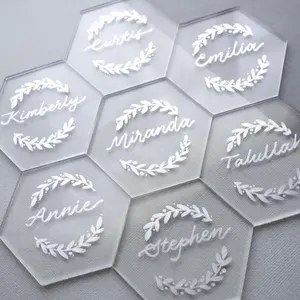 Dessous de verre hexagonal en acrylique, 5 pièces, verre transparent et personnalisé, vente en gros