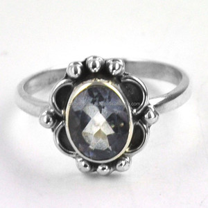 Anillo de compromiso de boda de diseñador de Plata de Ley 925 facetado ovalado hidro azul cuarzo piedra preciosa Ajuste de barra fina para fiesta de regalo - Product Image 1