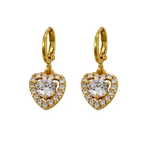 92954 xuping GZ fashion jewelry market refined heart 24k gold earring micro pave cz stones