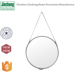 Decorative Round Dark <strong>Grey</strong> Hanging Beauty Leather Wall <strong>Mirror</strong> with Strap - Product Image 3