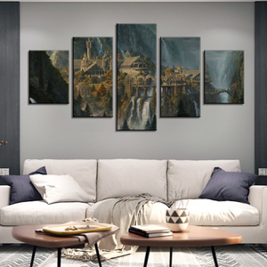 Moderno a 5 pannelli in tela da parete arte antico castello cascata paesaggio stampe a spruzzo decorazioni per la casa all'ingrosso Cuadros murale - Product Image 3