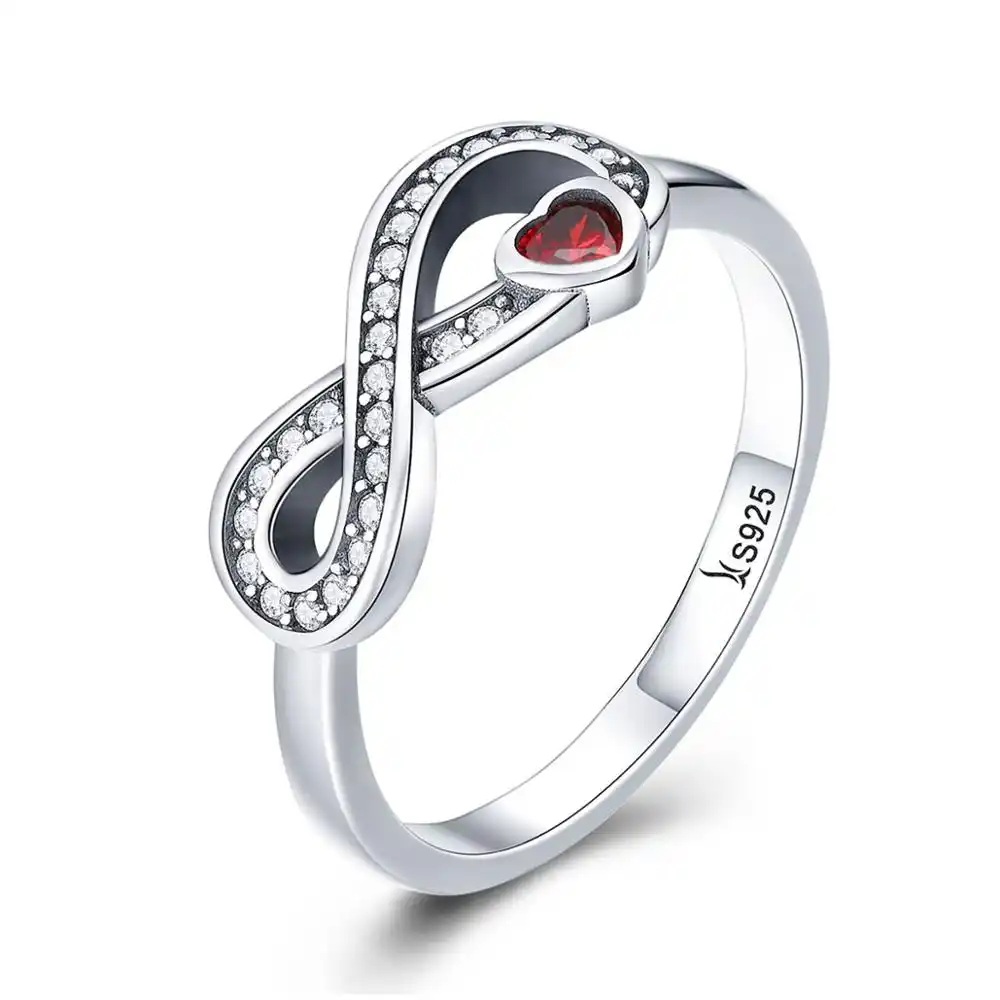 BAGREER SCR415 CZ Edelsteen Eternity Symbool 925 Sterling Zilver Crystal Custom Ruby Vinger Ringen voor Vrouwen Mode Zilveren Sieraden