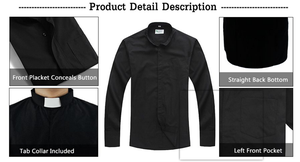 Venda quente boa qualidade homens mangas compridas clero camisa para igreja - Product Image 4