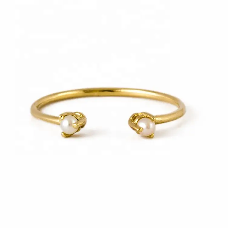 bohemian 18 karat gold double pearl open ring