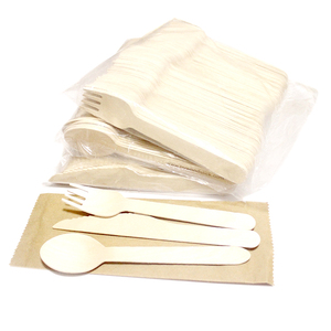 Restaurante de comida rápida Juego de cubiertos desechables de madera biodegradables ecológicos de 6,5 pulgadas con cuchillo Tenedor Cuchara Logotipo de estampado en caliente - Product Image 4