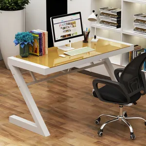 Gratis Sampel Grosir Kaca Modern Ergonomis Meja Komputer Kantor Modern Organizer Putih Meja Kantor Berdiri