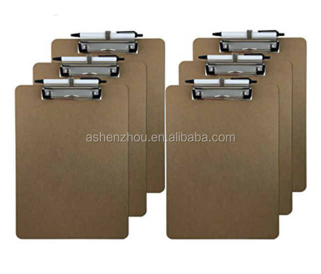 Custom logo printing 2MM thickness hardboard MDF wooden office clipboard with low profile clip, standard Letter Size