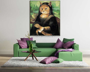 Peinture à l'huile abstraite de luxe faite à la main, <span class=keywords><strong>Portrait</strong></span> de chat <span class=keywords><strong>Mona</strong></span> <span class=keywords><strong>Lisa</strong></span>, Toile décorative en tissu noir, Portraits d'animaux voluptueux - Product Image 4