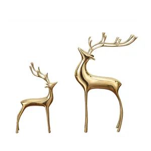 Indoor decorative small brass golden deer statue