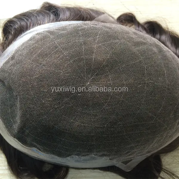 Stock indian remy hair swiss lace hair systems for men , natural hairline toupee
