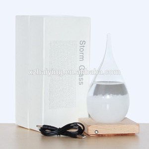 ขวดแก้วพายุ LED ของตกแต่งตั้งโต๊ะ,บารอมิเตอร์พยากรณ์สภาพอากาศสร้างสรรค์พร้อมฐานไม้ - Product Image 5