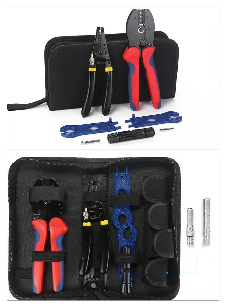 All-solution QC4 cable and connector crimping plier cable stripper assemble tool kits used in solar installation