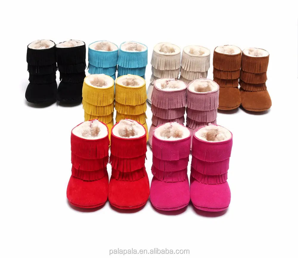 8 renkler toptan fringe bebek kız patik faux kürk kış boots yumuşak sole püskül süet deri bebek moccasins ayakkabı
