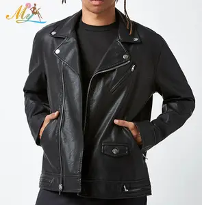 Wholesaler waterproof PU moto faux leather multi - pocket asymmetrical zip front man motorcycle jacket