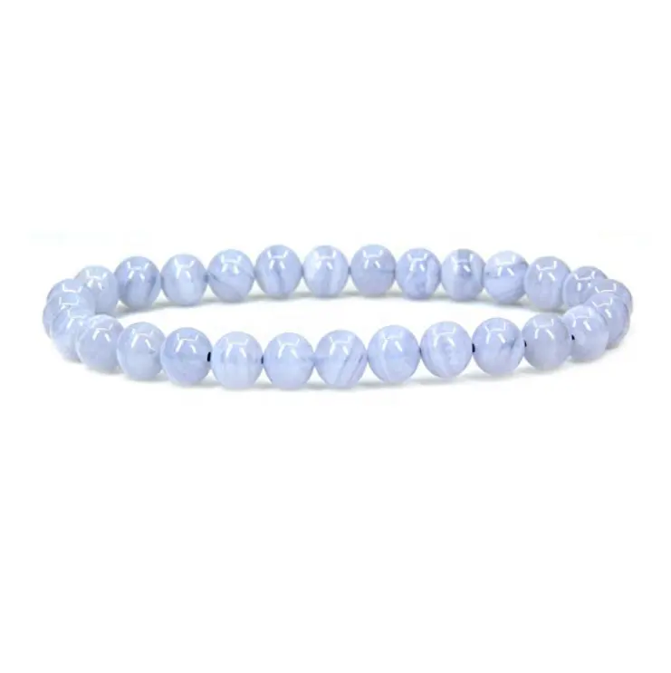 6mm Wholesale Natural Blue Lace Agate Handmade Gemstone Round Beads Stretch Beaded Bracelets 7" Unisex