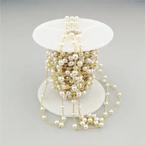 CH-LHN0029 Gold Plating Natural Freshwater Pearl Bead Chain Fashion Rosary Chain For Jewelry Making Wholesale Pearl Bead Chain