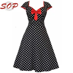 màu đen chấm polka isabella phụ nữ giản dị cổ điển quần áo váy