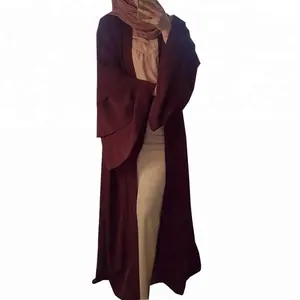 时尚多级耀斑袖子穆斯林妇女打开 abaya 2019