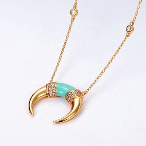 <span class=keywords><strong>Collana</strong></span> Lunga Boho in <span class=keywords><strong>Argento</strong></span> Sterling <span class=keywords><strong>con</strong></span> Smalto, <span class=keywords><strong>Corno</strong></span> di Bufalo Dorato e Luna Crescente - Product Image 3