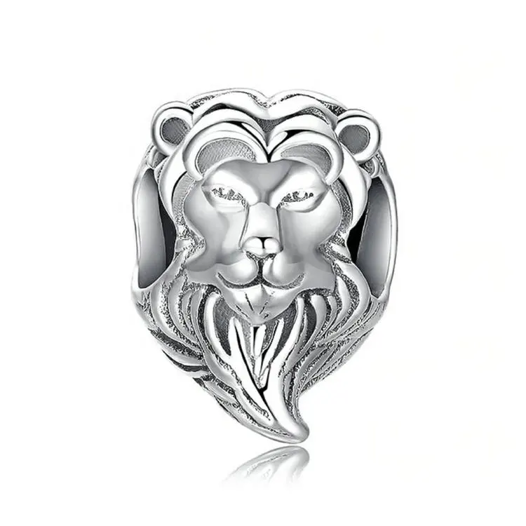 stylish 925 sterling silver animal shaped lion king head pendant charms for men