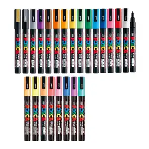 Uni Posca маркер полный спектр комплект, Mitsubishi, все естественные и золотистого и серебристого цветов; Цвет ручка классическая приковывающая взгляд 24 цвета (PC-3M)